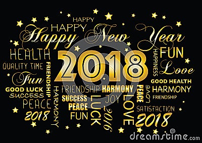 Happy New year 2018 greeting card - tagcloud Stock Photo