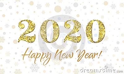 Happy New Year 2020 greeting card of vector glitter gold Christmas confetti premium background Vector Illustration