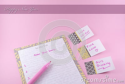 Happy new year greeting card for woman with pink theme and background Stock Photo