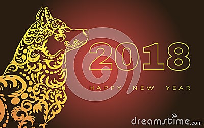 2018 Happy New Year greeting card.year of the dog. Vector Illustration