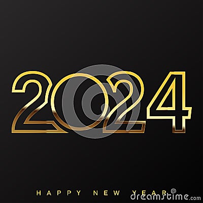 2024 Happy New Year Greeting festive golden card. Vector Vector Illustration