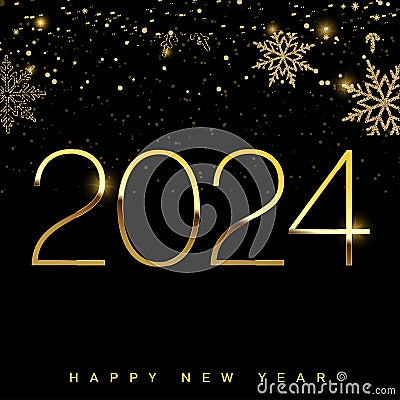 2024 Happy New Year Greeting festive golden card. Vector Vector Illustration