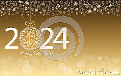 Happy New Year 2024 greeting gold design Cartoon Illustration