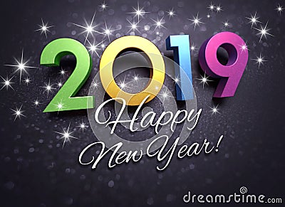 Colorful New Year 2019 Greeting card Cartoon Illustration