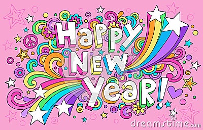 Happy New Year Groovy Notebook Doodles Vector Vector Illustration