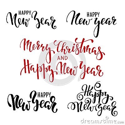 Happy New Year. Hand drawn creative calligraphy, brush pen lettering. design holiday greeting cards and invitations of Merry Vector Illustration