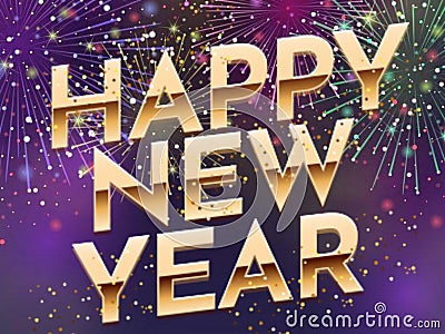 Happy New Year 2025 With Golden Shiny Text And Firework, Sparkle Background. Stock Photo