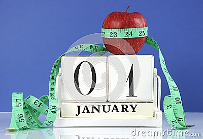 Happy New Year healthy slimming weight loss or good health resolution Stock Photo