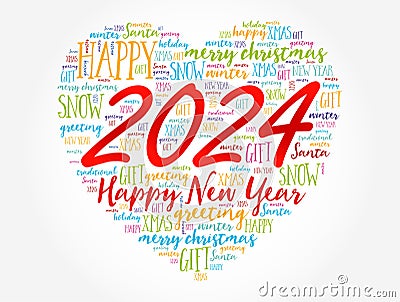 2024 Happy New Year Heart word cloud collage, holiday background Stock Photo