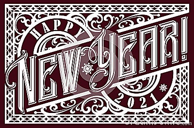 Happy 2021 New Year. Vintage festival label Vector Illustration