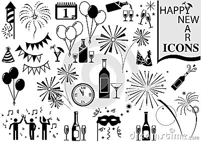 Happy New Year Icon Collection Vector Illustration