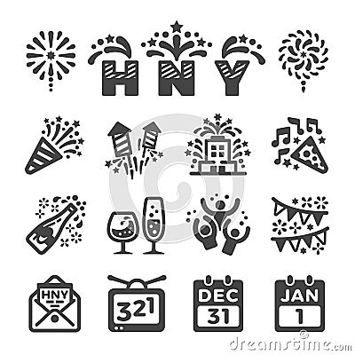 Happy new year icon set Vector Illustration