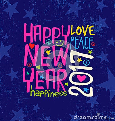 Happy New Year 2017 with inspiring handwritten typography Vector Illustration