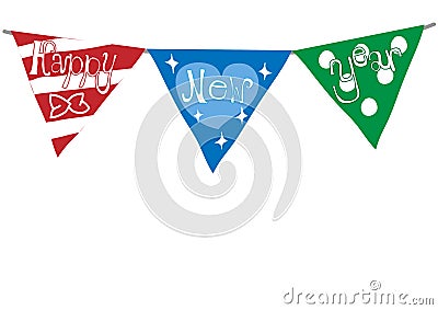 Happy New Year letter on the triangle pattern flags Vector Illustration