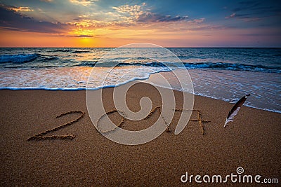 Happy New Year 2017, lettering on the beach Stock Photo