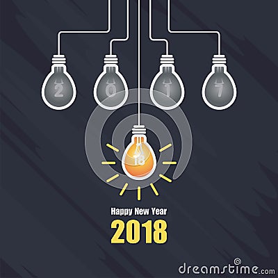 Happy New Year 2018 with light bulb illustration Cartoon Illustration