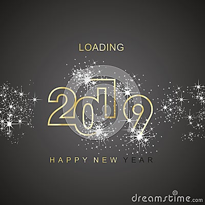 Happy New Year 2019 loading spark firework gold black vector logo icon Stock Photo