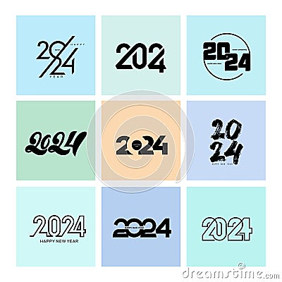 2024 Happy New Year logo design. Set of 2024 number text design template. Christmas collection of 2024 Happy New Year. Vector Vector Illustration