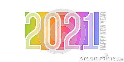 Happy New Year 2021 logo design with white elegant numbers on soft-colored rainbow gradient background. Modern vector illustration Vector Illustration