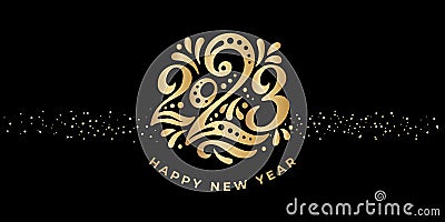 Happy New year 2023. The logo of number 2023 is in arab style with curls. Vector web banner, poster, greeting for social networks Vector Illustration