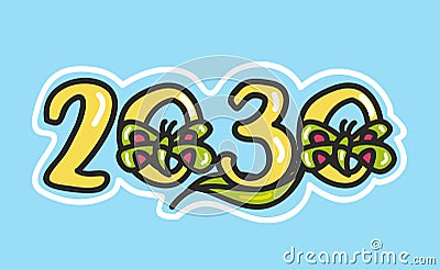 2030 Happy New Year logo text design. 2030 number design template. Brochure design template, card, banner. Vector Illustration