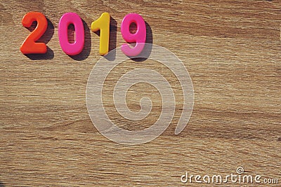 Happy new year 2019, Magnetic Alphabet Letters & Numbers - Plastic Educational Toy Stock Photo