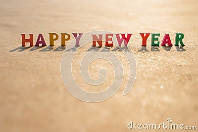 Happy New Year with many wooden letters..shallow focus effect Stock Photo