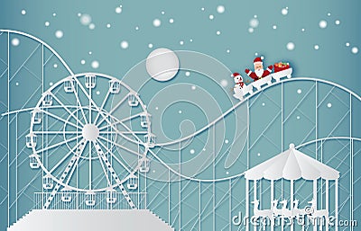 Happy new year and Merry christmas on amusement park . Vector Illustration