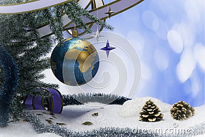 Happy New Year and Merry Christmas background with earth Stock Photo