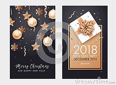 Happy New Year and Merry Christmas background. Vector Illustration