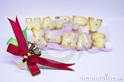 Happy New Year and Merry Christmas with bow Stock Photo