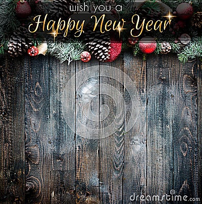 2018 Happy New Year and Merry Christmas Frame with Snow and rea Stock Photo