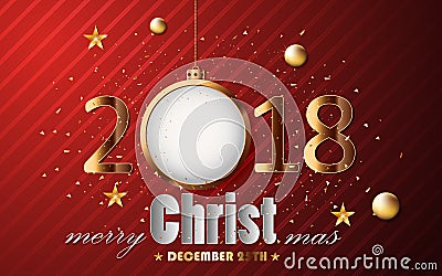 Happy New Year and Merry Christmas Gold with Card Design on a Red Background Vector Illustration