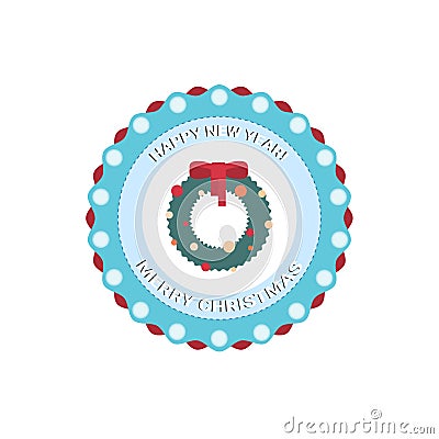 Happy New Year Merry Christmas Greeting Card Decoration Laber Web Icon Vector Illustration