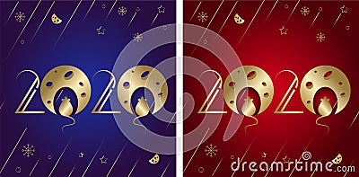 Happy New Year and Merry Christmas greeting card. Vector Illustration