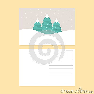 Happy new year and merry christmas postcard flat design Cartoon Illustration