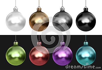 Happy New Year and Merry Christmas. Realistic set of color Xmas balls Vector Illustration