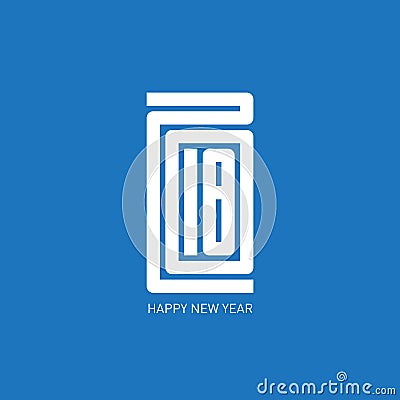 Happy new year 2018 minimalist calendar or brochure cover, typographic vector illustration or greeting card. Vector Illustration