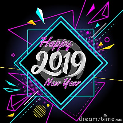 Happy new year 2019 with modern banner colorful background Vector Illustration