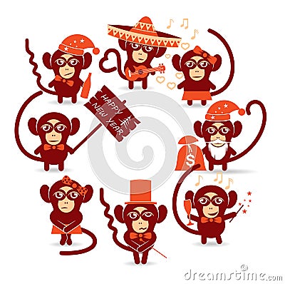 Happy new year monkey Vector Illustration