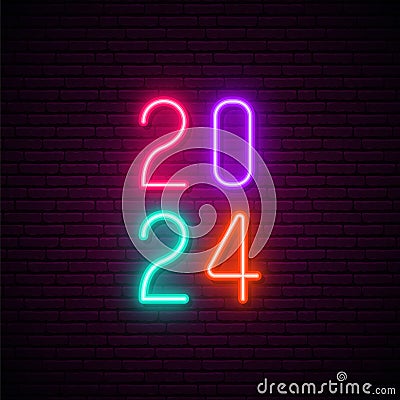 2024 Happy new year neon signboard. Vector Illustration