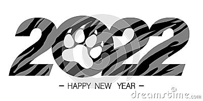 Happy New Year 2022. New yearâ€™s greeting symbol decorated with tiger skin pattern. Vector illustration isolated on white Vector Illustration