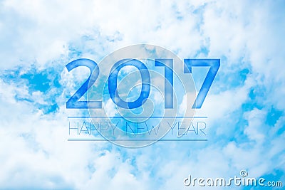 2017 Happy new year on nice blue sky with cloud,Holiday celebration greeting card Stock Photo