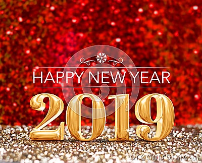 Happy new year 2019 year number 3d rendering at sparkling go Stock Photo