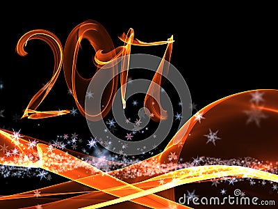 Happy new year 2017 numbers lettering written with fire flame or smoke on black background Stock Photo