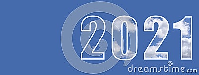 Happy new year 2021. Numbers 2021 with a white cloud texture, on an isolated blue background. New year`s holiday concept Stock Photo