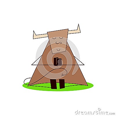 Happy new year 2021. The Year of the Ox. Funny cute kawaii bull, cow doing workout at home. Yoga, meditation. Vector Vector Illustration