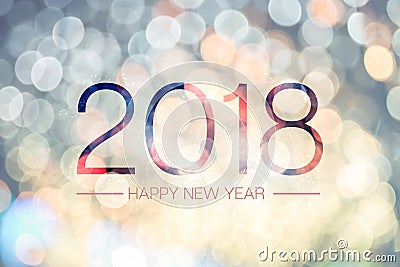 Happy new year 2018 with pale yellow bokeh light sparkling background,Holiday greeting card Stock Photo