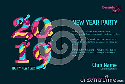 2019 Happy New Year paper cut banner Vector Illustration