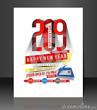 Happy New Year 2019 Party Flyer Design Vector Illustration
